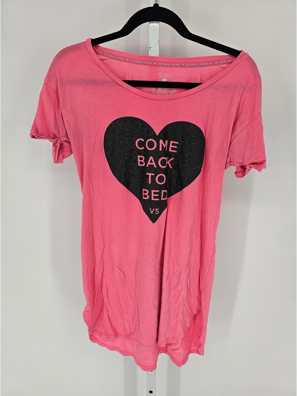 Vtg Y2K Victorias Secret Womens Sz XS Sleepshirt Come Back To Bed Pink Black